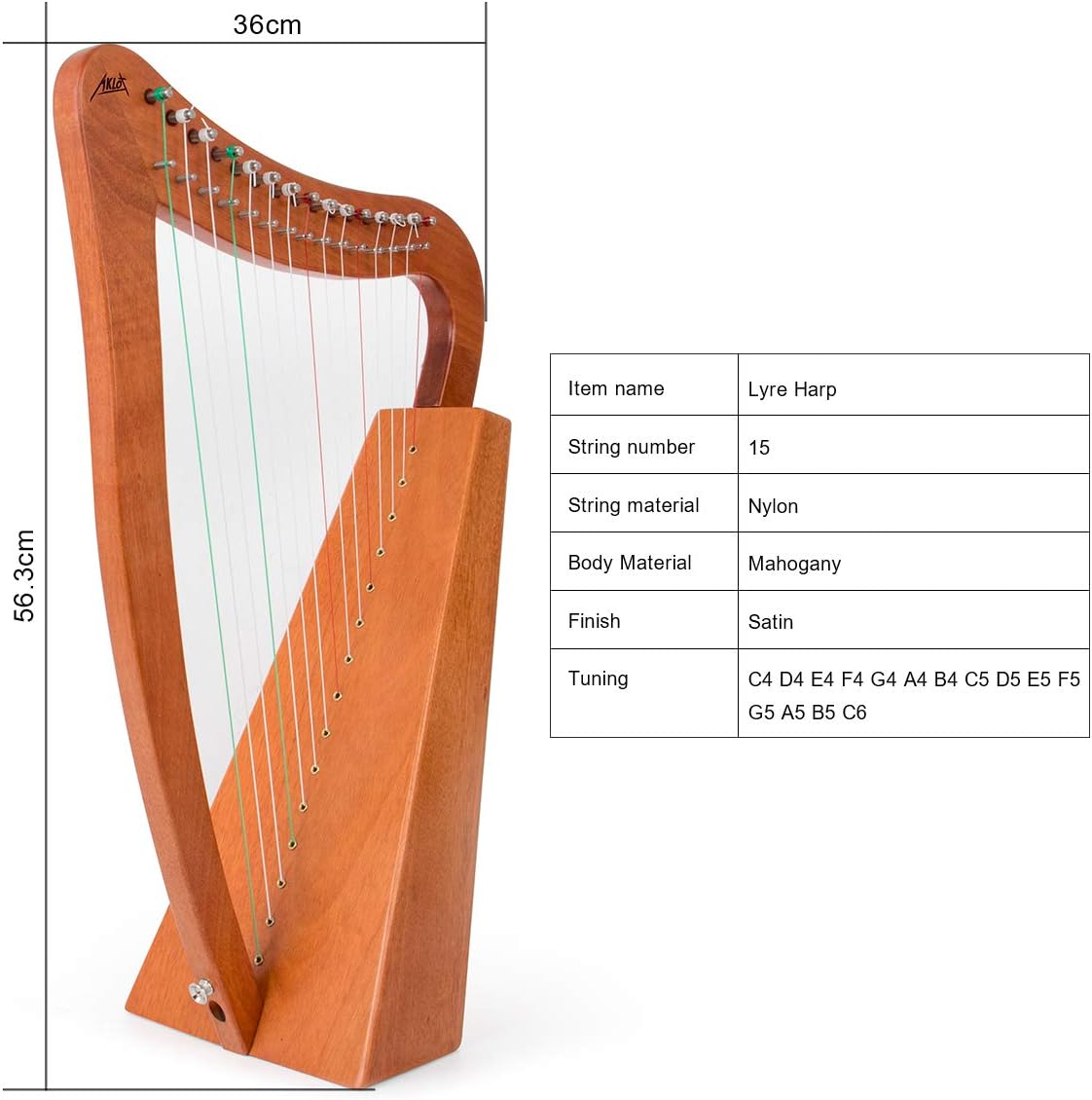 Harp 15 strings Mahogany