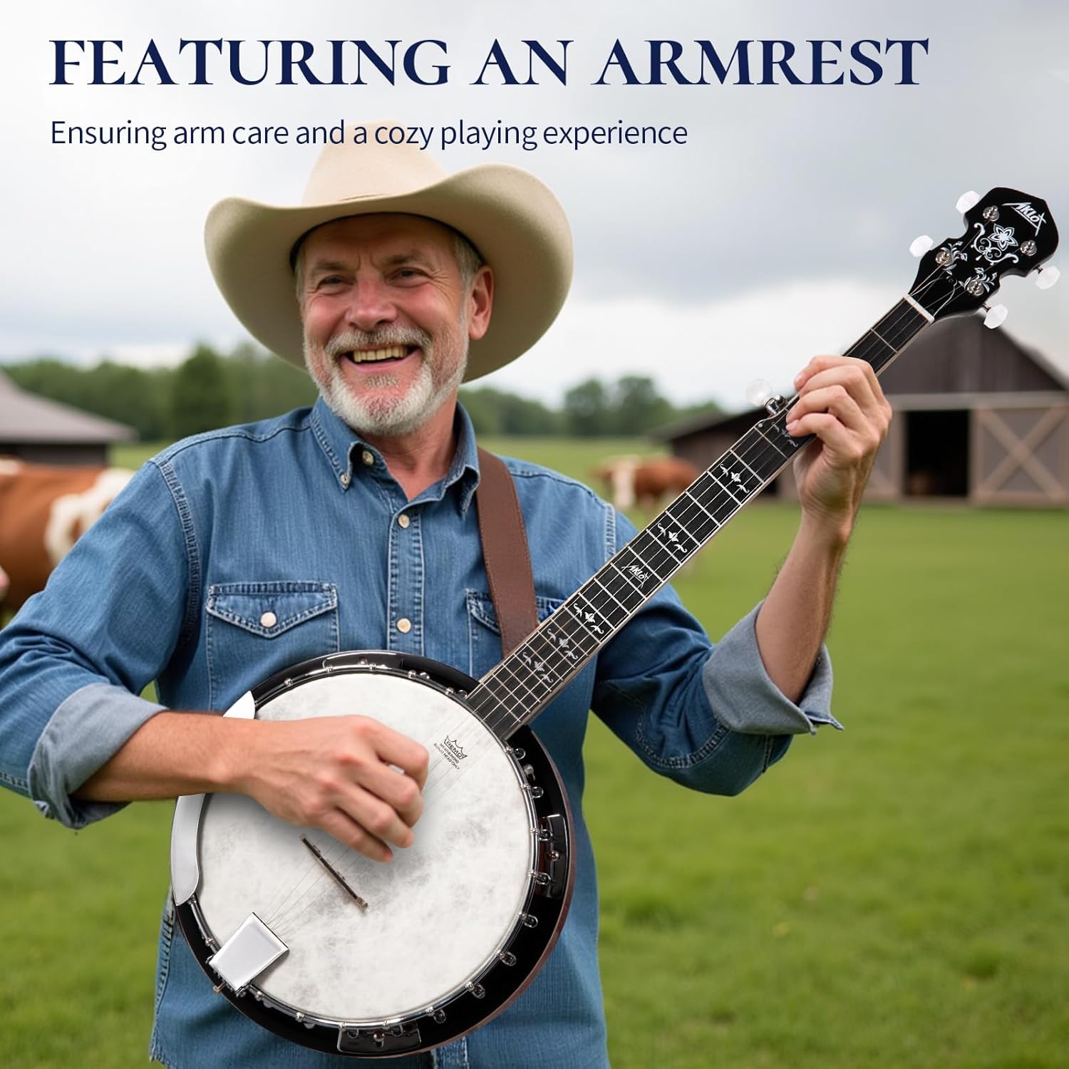 Banjo AKLOT de tamaño completo con parche Remo