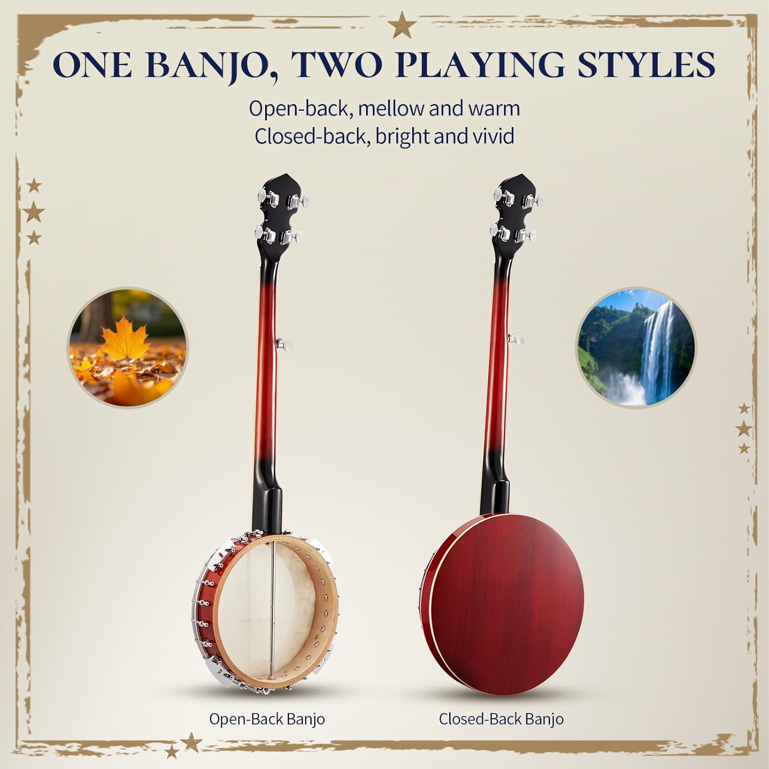 Banjo AKLOT de tamaño completo con parche Remo