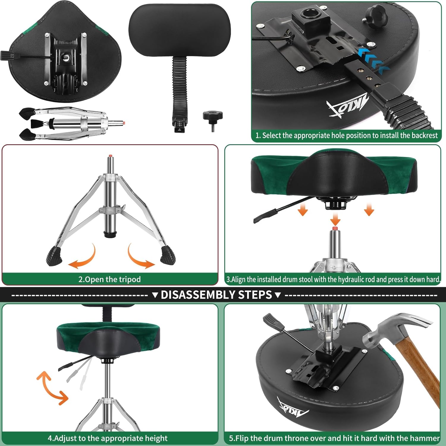 Green With Backrest Saddle Drum Throne