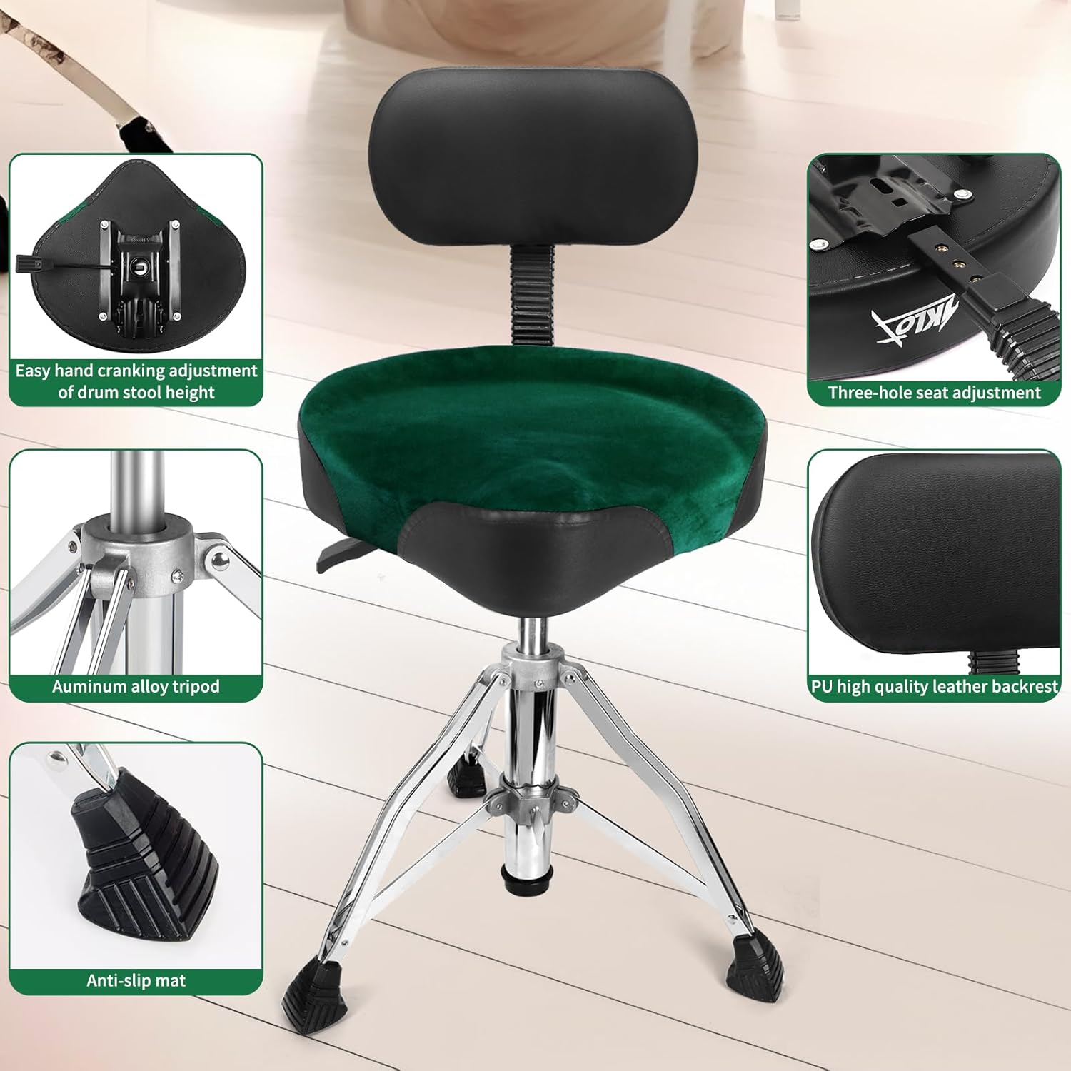 Green With Backrest Saddle Drum Throne