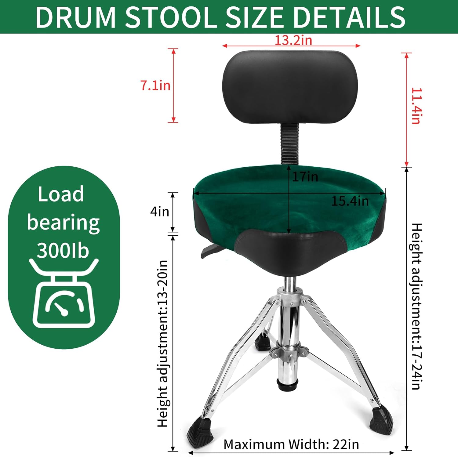 Green With Backrest Saddle Drum Throne