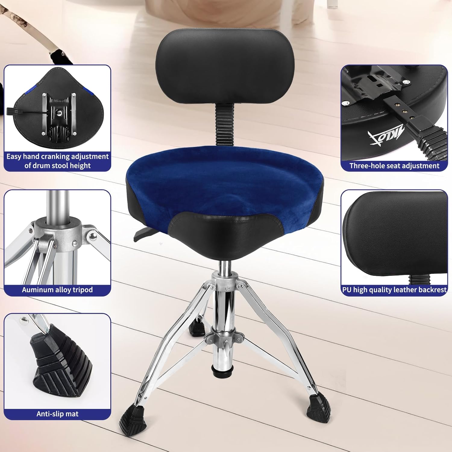 Blue With Backrest Drum Throne