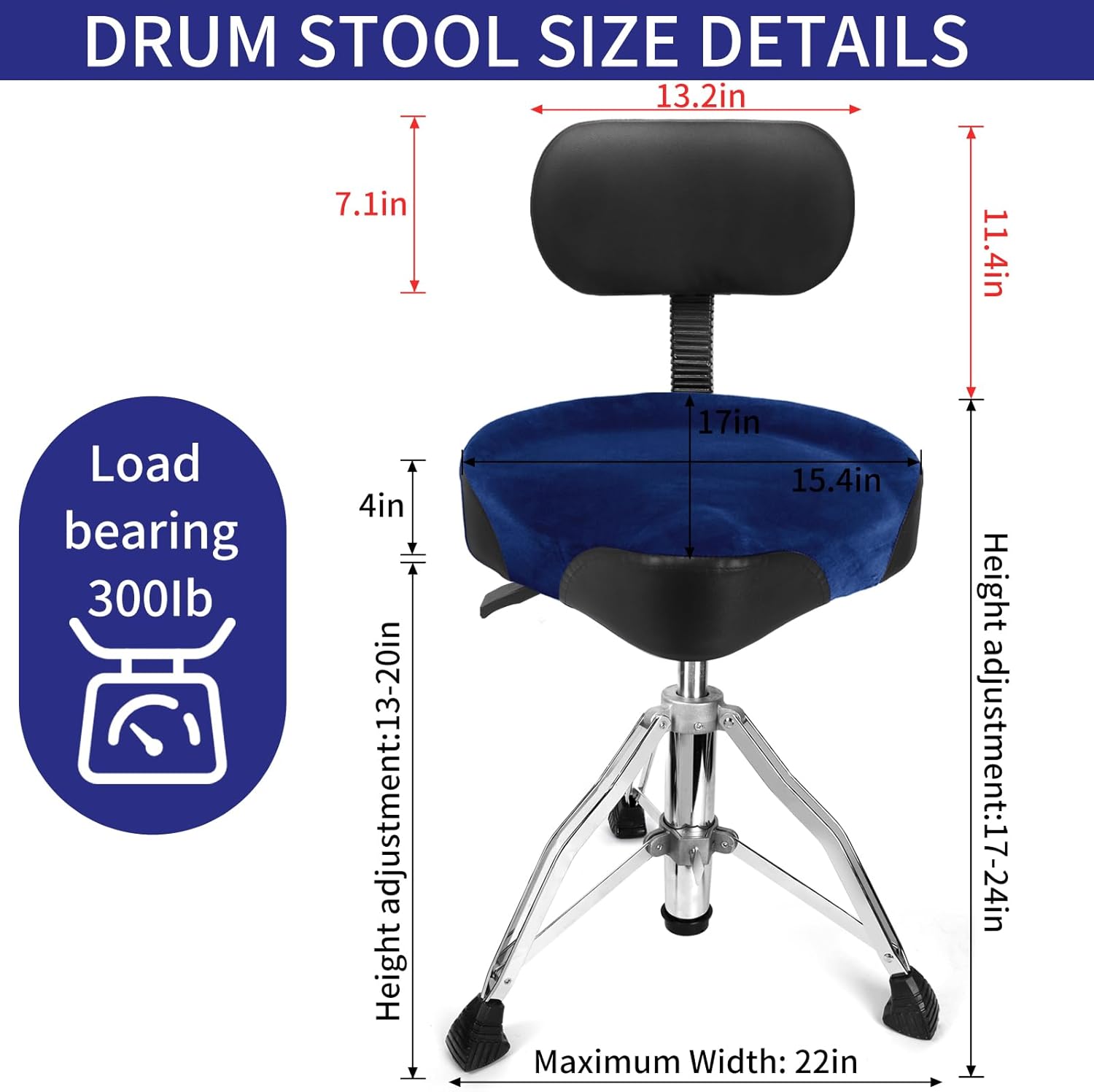 Blue With Backrest Drum Throne