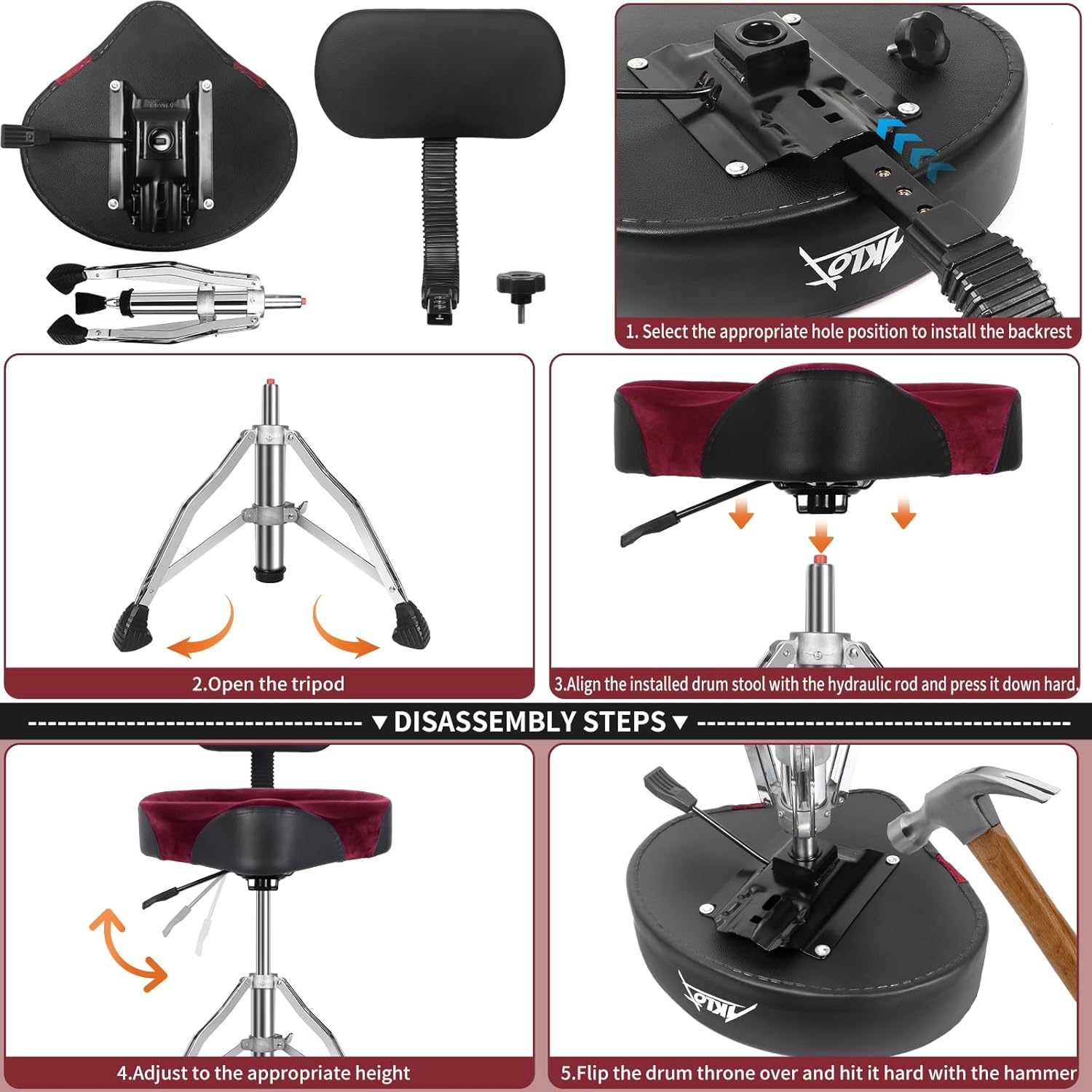 Red With Backrest Drum Throne