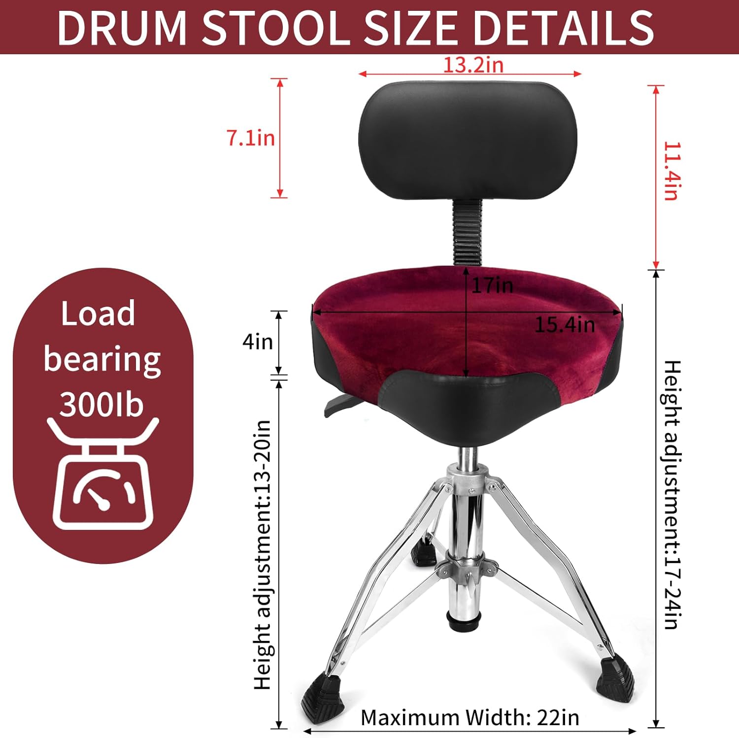 Red With Backrest Drum Throne