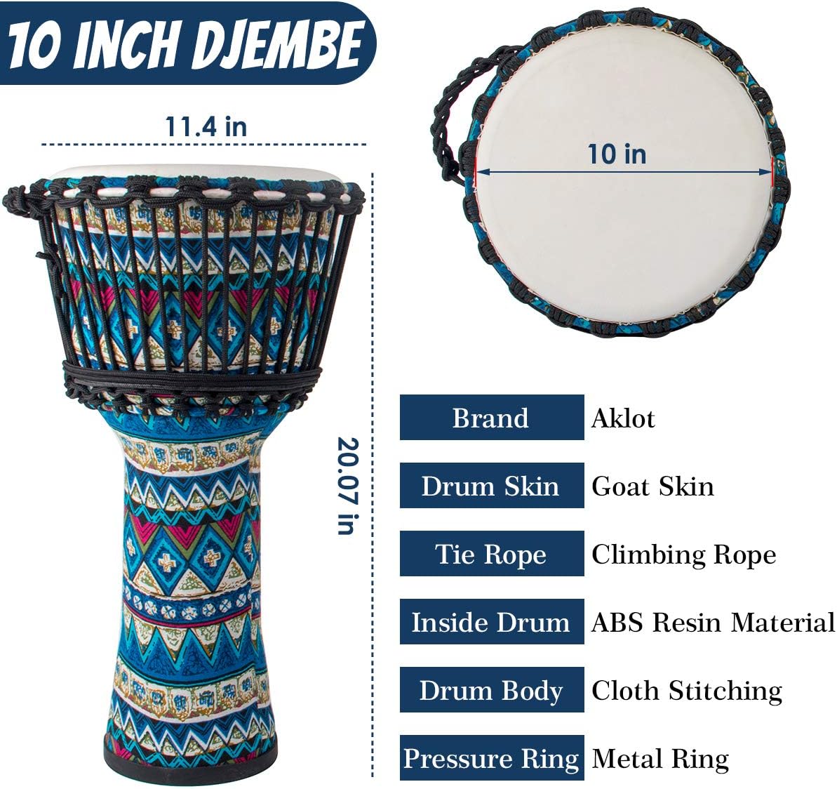 10'' Blue Cloth Djembe Drum