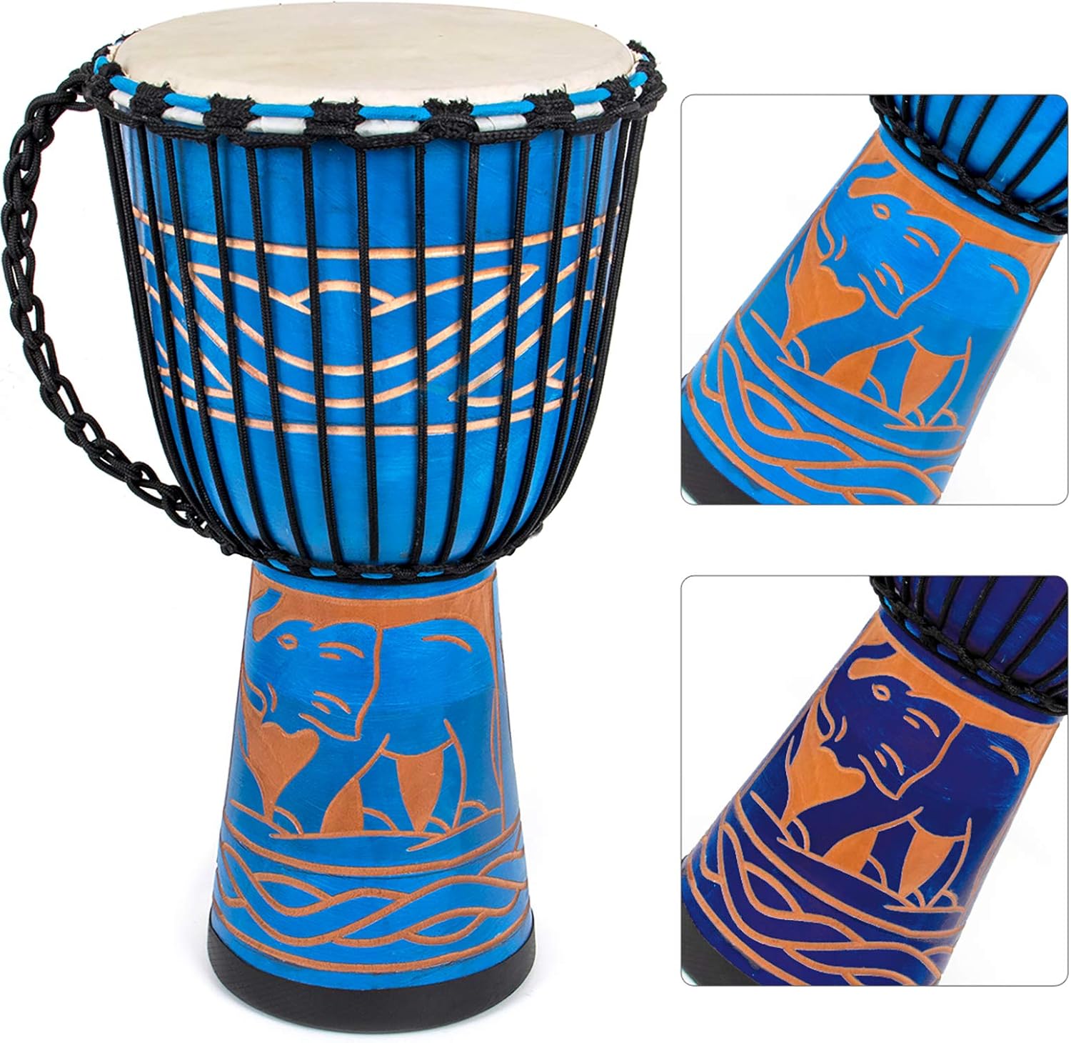 9.5'' Hand-Painted Blue Djembe Drum