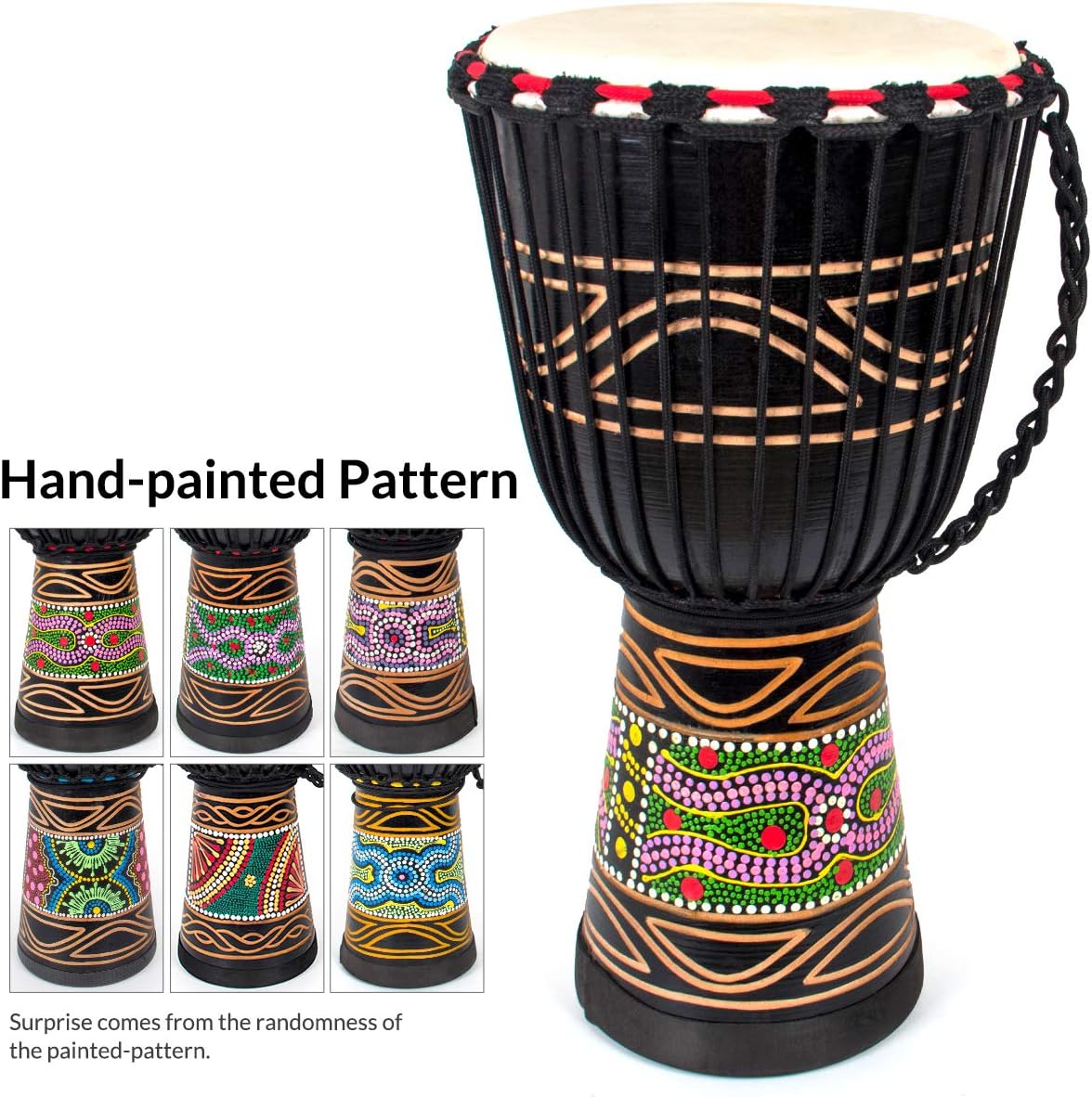 9.5'' Hand-Painted Black Djembe Drum