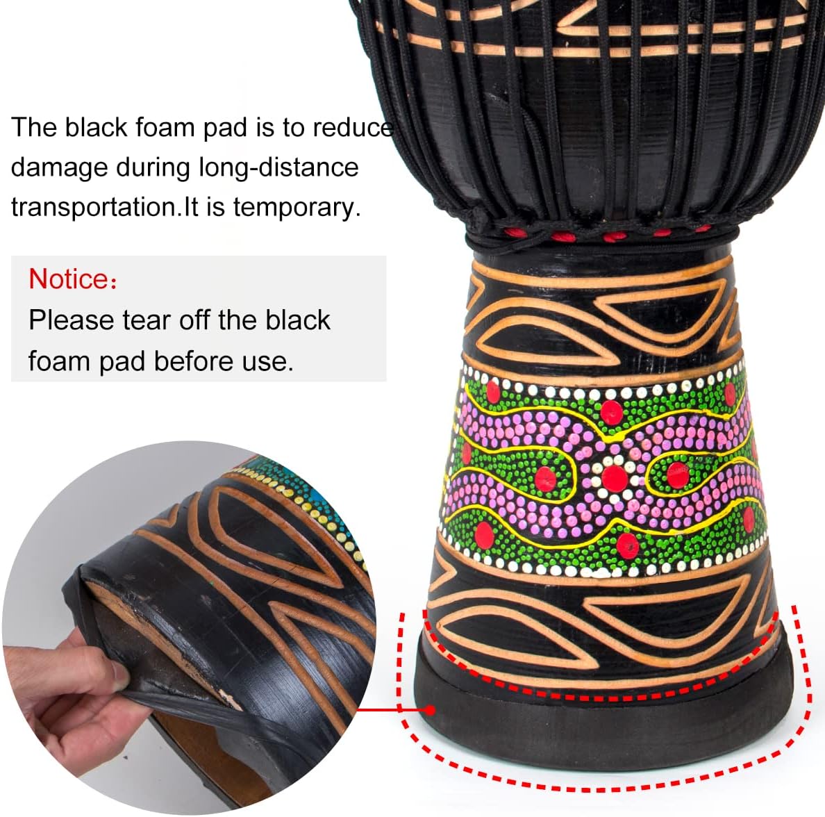 9.5'' Hand-Painted Black Djembe Drum