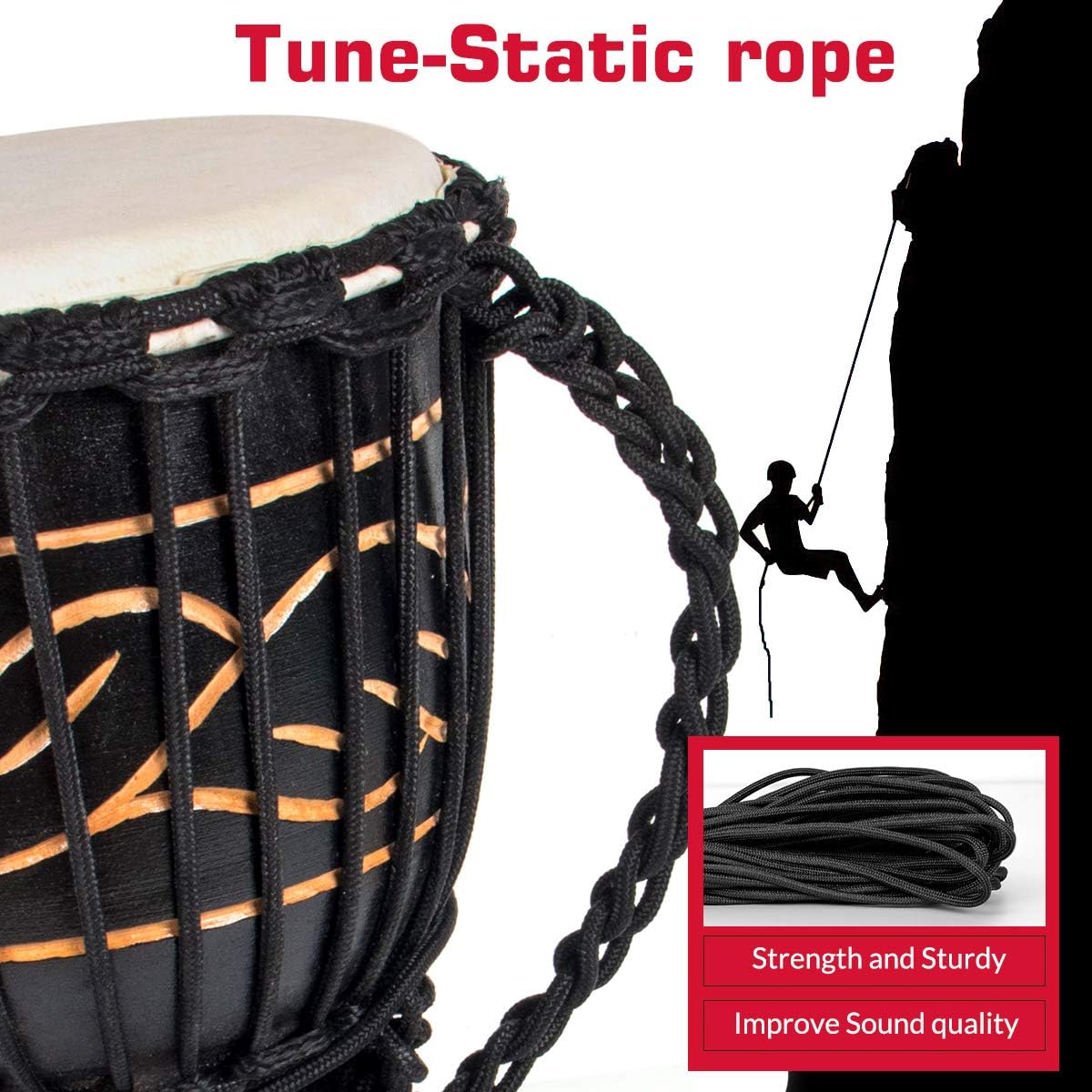 8'' Hand-Painted Black Djembe Drum