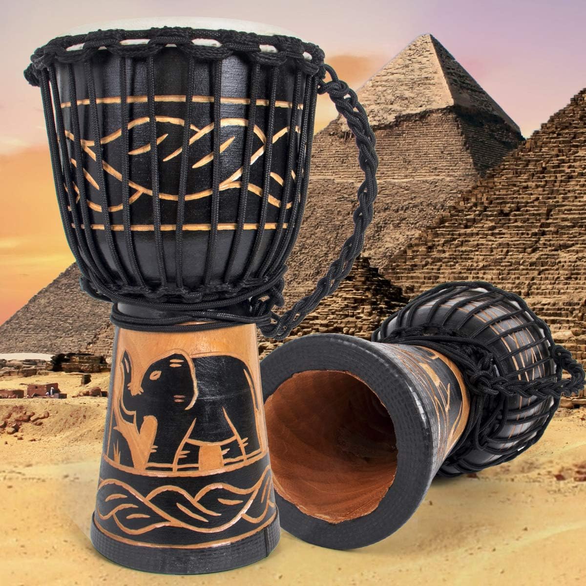 8'' Hand-Painted Black Djembe Drum