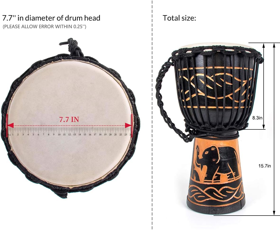 8'' Hand-Painted Black Djembe Drum