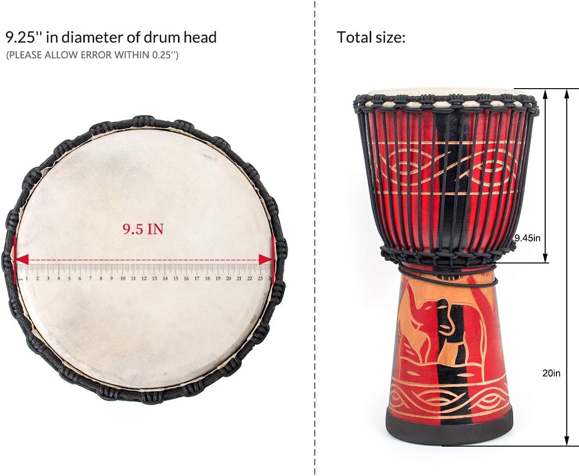 9.5'' Hand-Painted Red Djembe Drum