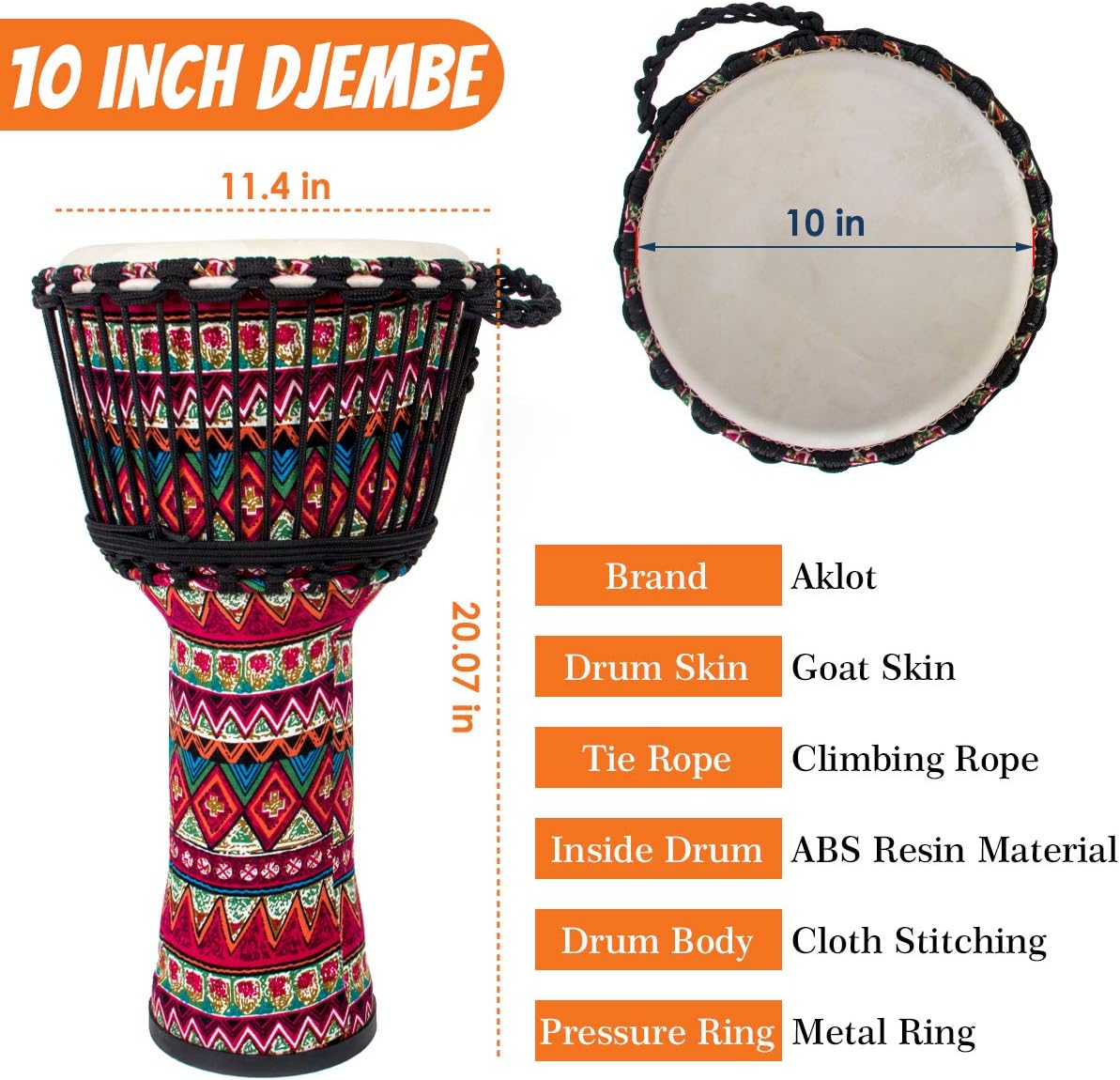 10'' Red Cloth Djembe Drum