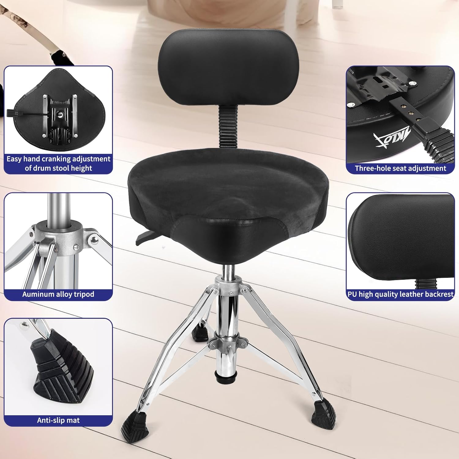 Grey With Backrest Drum Throne