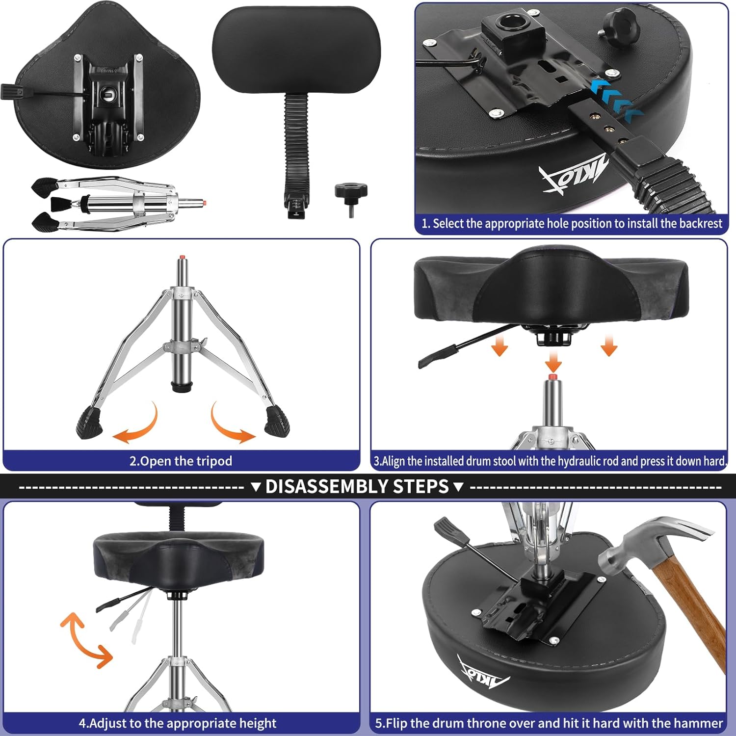 Grey With Backrest Drum Throne