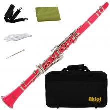 Aklot Bb Beginner Clarinet 17 Keys with Durable Pink ABS Body with Reed Best for Student Music Education