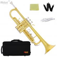 Aklot Intermediate Bb Trumpet Marching Band Horn Gold with Original Silver Plated Mouthpiece for Music Education