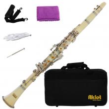 Aklot Bb Beginner Clarinet 17 Keys with Durable White ABS Body with Reed Best for Student Music Education
