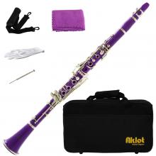 Aklot Bb Beginner Clarinet 17 Keys with Durable Purple ABS Body with Reed Best for Student