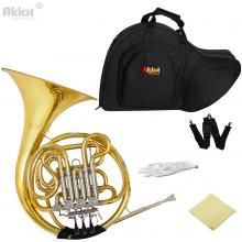 Aklot Professional Bb/F 4 Key Double French Horn Cupronickel Tuning Pipe Gold with Case for Music Grading Play and Orche