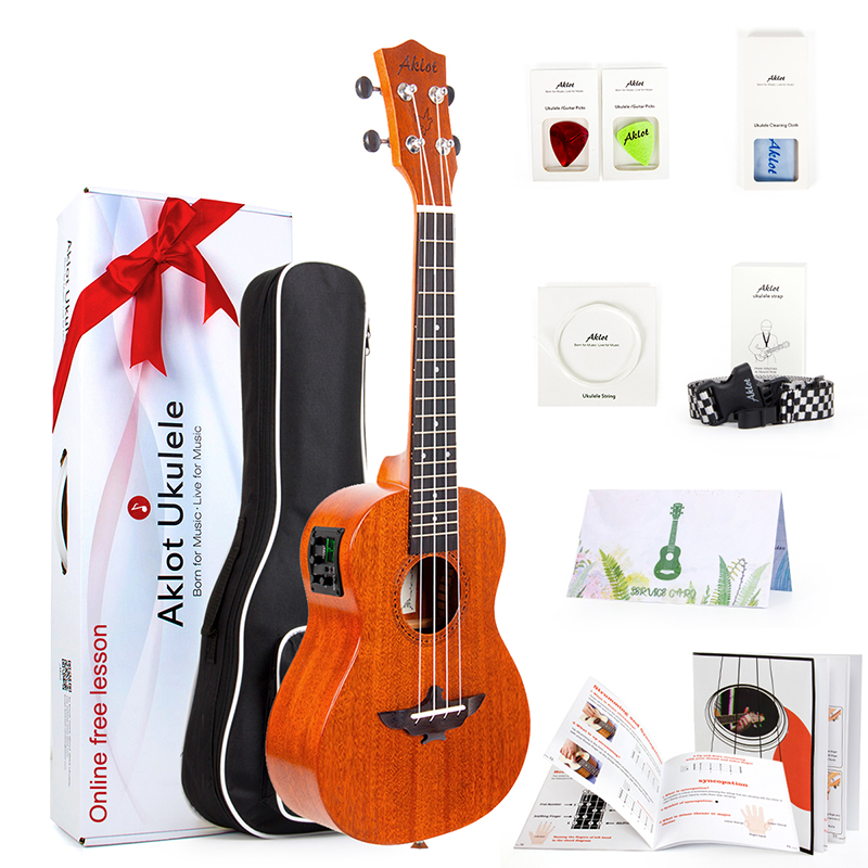 Electric Ukulele Concert Solid Mahogany Starter Kit Ukelele Uke Hawaii Guitar 18 Frets 23 inch 18 : 1 Copper Tuner